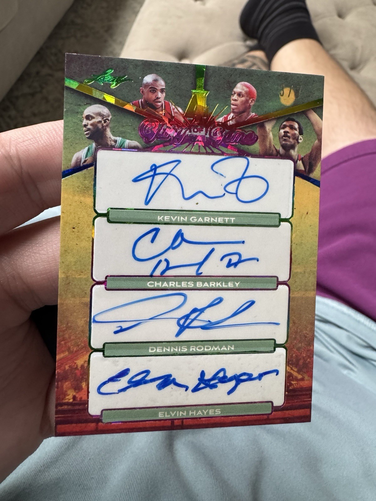 Leaf 2025 Glory of the Game 4G-2 Garnett/Barkley/Rodman/Hayes Auto Insert /7 SSP view 3
