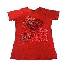 Camiseta Catimini Niñas Gráfica Elefante Rojo Tan Preciosa Floral Algodón Top Talla 14