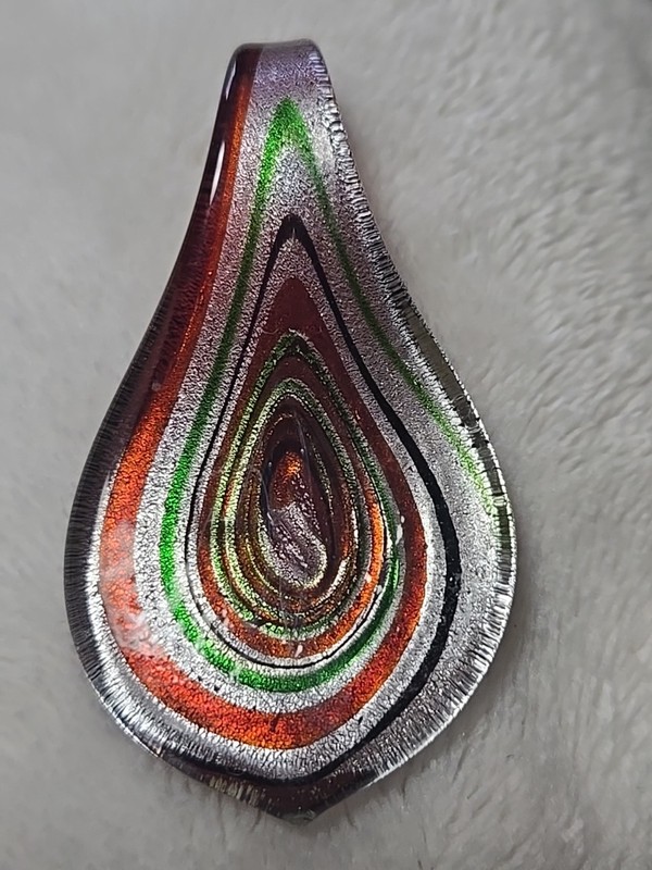 Glass Blown Teardrop Pendant Jewelry Silver Wine Green Hippie Dippie Trippie 