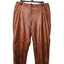 Y2k Vintage Venezia Brown Genuine Leather Distressed Straight Leg Pants Size 14
