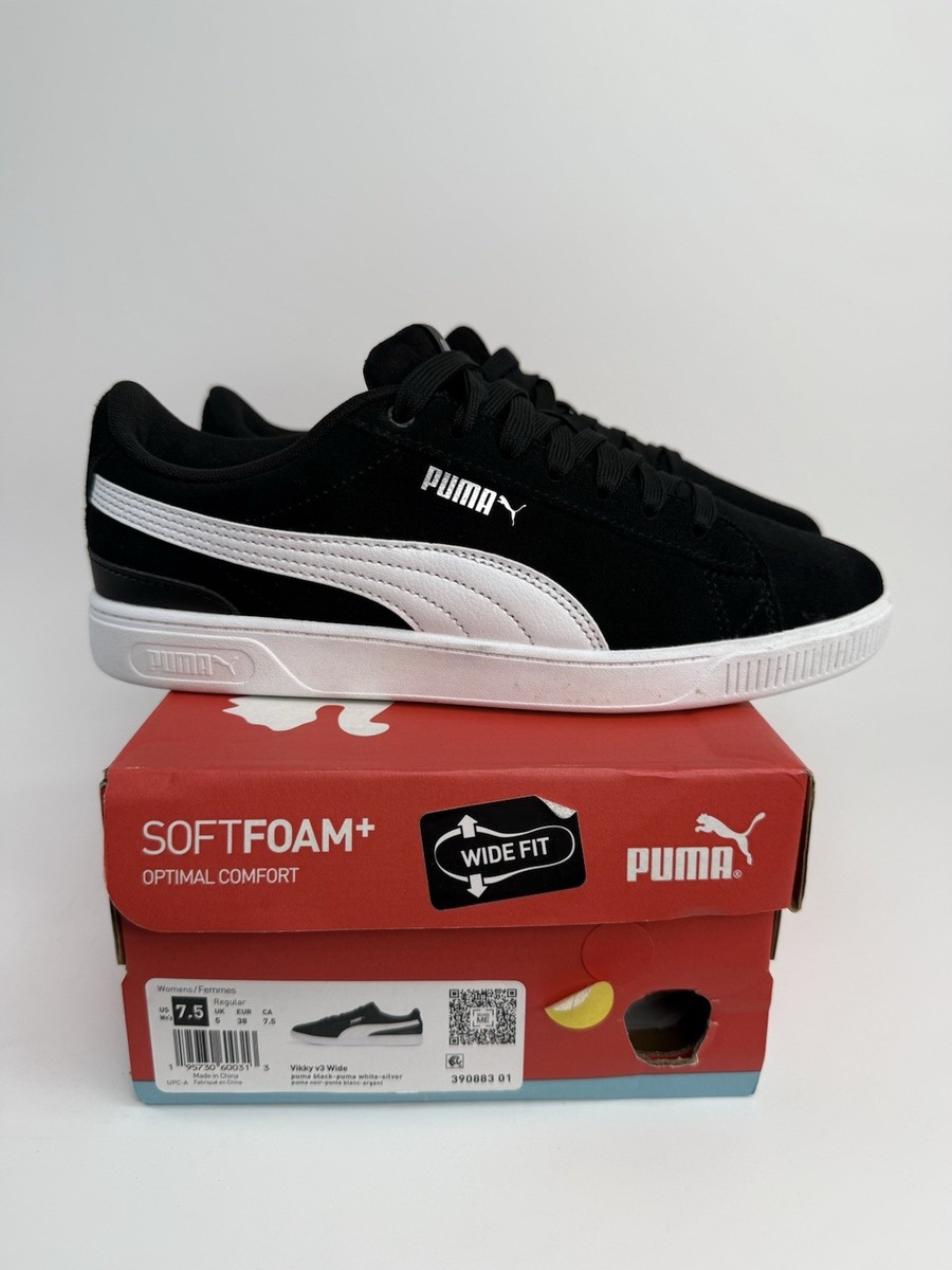 Puma Vikky V3 Wide Women's 7.5 Black White Sneakers SoftFoam+