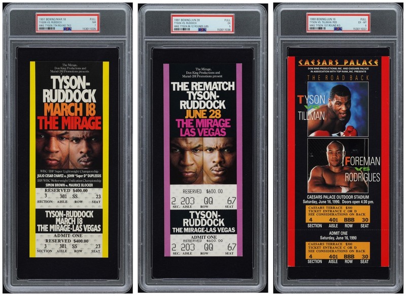 LOT OF 3 - MIKE TYSON V RUDDOCK (1 & 2) & TILLMAN FULL BOXING FIGHT TICKETS PSA