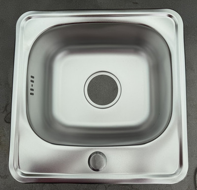 Einbauspüle quadratisch 38x 38 cm silber gebürstet Überlauf Siphon