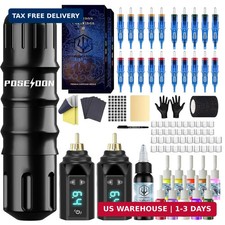POSEIDON Tattoo Pen Kit Wiress Tattoo Gun Kit with 2pcs 1500mAh Batteries Tattoo