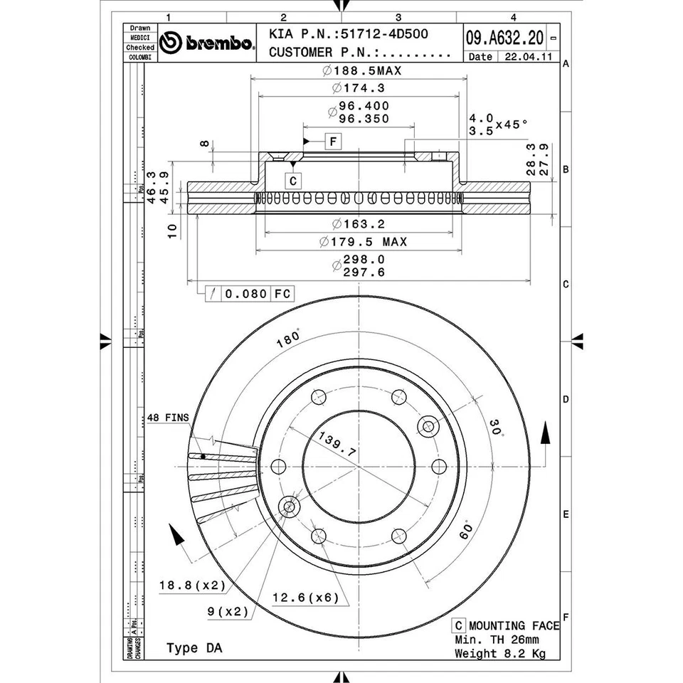Brembo Front Brake Ceramic Pads Disc Rotors for Hyundai Entourage Kia Sedona - Image 4 of 4