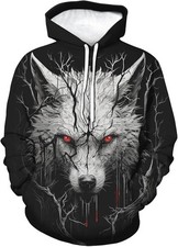 3D Wolf Hoodie Red Eyes Dark Forest Gothic Hooded Sweatshirt for Men Women