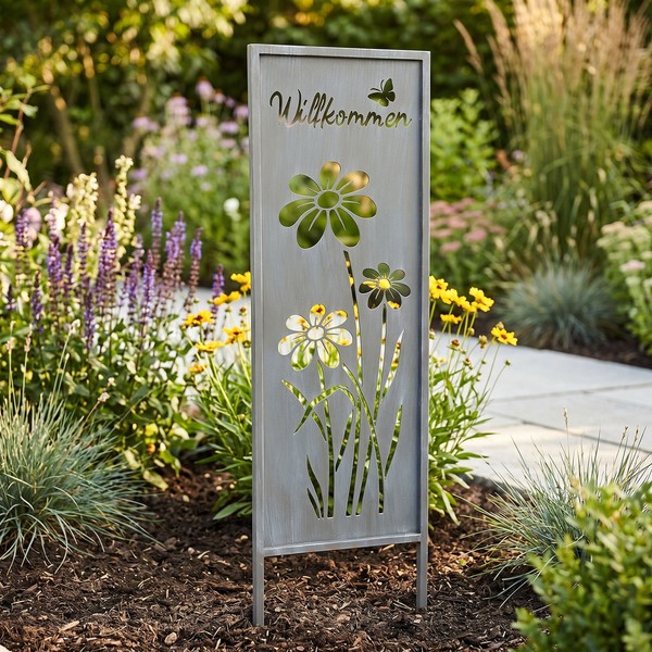 Gartenstecker Willkommen H83Cm Stele Grau Betonoptik Garten-Deko Gartenschild-image