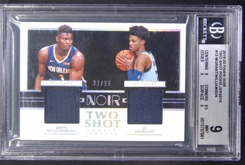 2019-20 Panini Noir Ja Morant/Zion Williamson RC Two Shot Jersey Patch /99 BGS 9