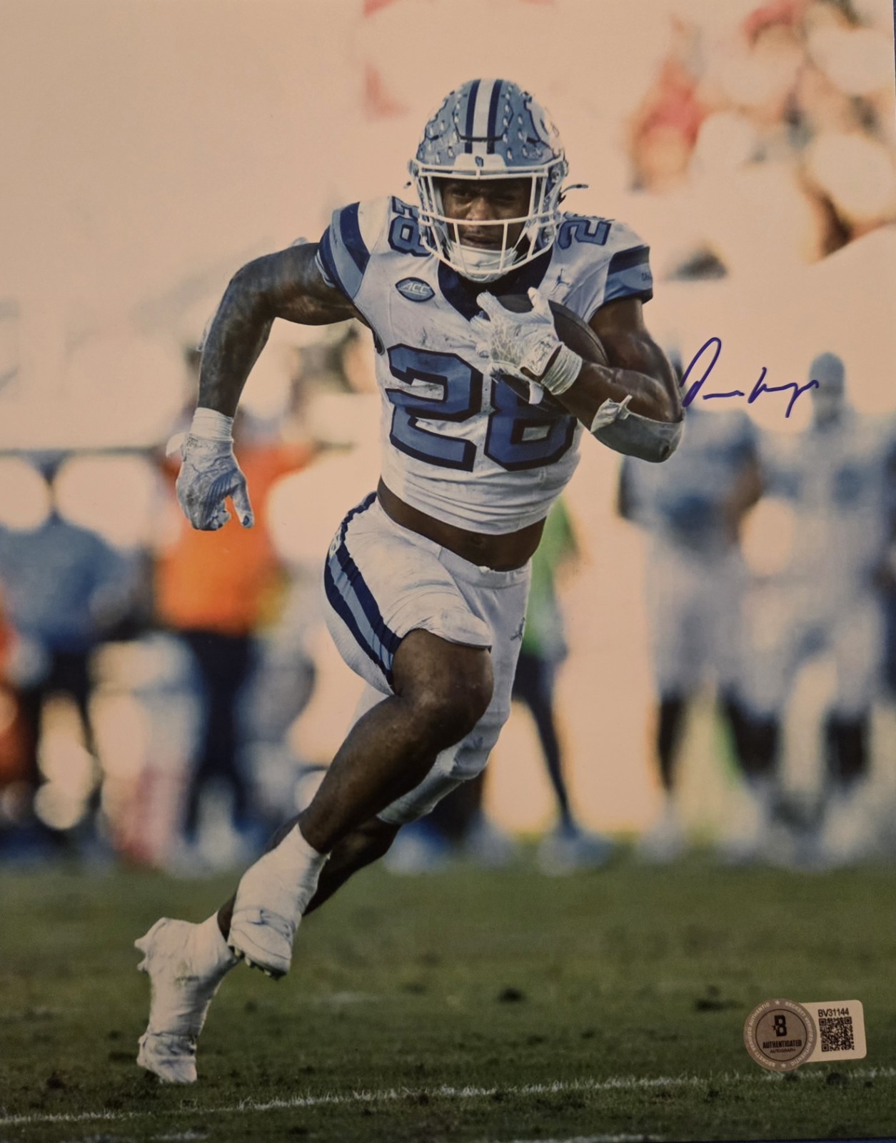 Omarion Hampton Autographed Signed North Carolina Tar Heels Chargers 8x10 BAS COA 