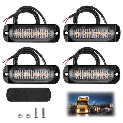 4 Stück Bernstein Stroboskop Lichter 12V-24V, Auto Stroboskop Blinklicht Bernstein 