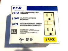 NOWE 3-pak gniazd GFCI Eaton 125V 15A (SGF15LA-3-LW) kolorowe światło migdałowe