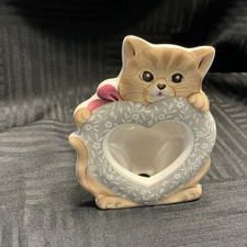 Ceramic Painted Floral Cat Photo Frame 4  Wide 5  Tall