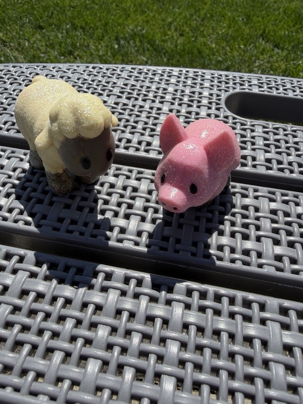 Lot of 2 Mini Pig Figurines Collectible Pig Figurine Set Pink & Yellow