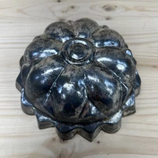 Vtg Germany Bundt Cake Jello Mold Small 6" Diameter Metal Patina