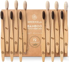 12 Pack Bamboo Toothbrushes Soft Charcoal Bristles Eco Friendly Wooden Toothbrus