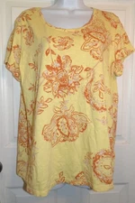 Excellent Yellow/Rust Print COLDWATER CREEK Short Sleeve Top - XL
