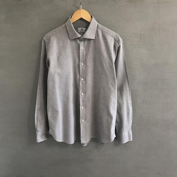 Men Boggi Milano Shirt Grey Cotton 40 /L / 48 #1VI0