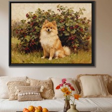 Oil Painting Dog Pomeranian Canvas Print Living Room Decor Cute Dog Artwork