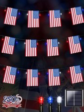 4th of July Decorations, Solar American Flag Lights 1 Pack Red-Blue-White Flag