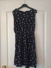 Maternity Navy Butterfly Print Jersey Fit & Flare Dress Size 10 Knee Length