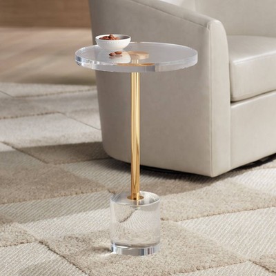 Callie 14'' Wide Gold and Clear Acrylic Round Side Table