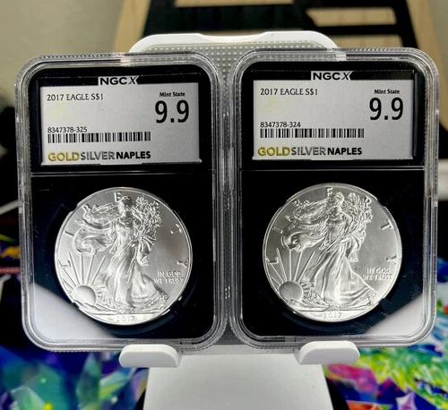 X2 2017 silver eagle NGC ms9.9 black label gold and silver naples