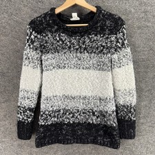 Loft Sweater Pullover Women XS Gray Striped Knit Acrylic Long Sleeve Crew Neck
