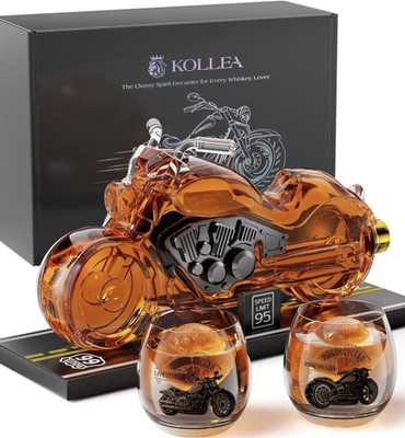 KOLLEA Motorcycle 1000mL Whiskey Decanter Set 4pc w/ Glasses, Base, Stopper