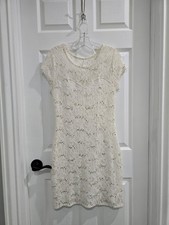 Unbranded Women's Cream Color Lacey Floral Dress Retro Sequin Boho EUC 