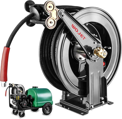 Pressure Washer Hose Reel 50 Ft X 3/8 In, Retractable Hose Reel for Water/Air/Oi