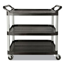 Rubbermaid Commercial 342488BLA 3 Shelf Economy Plastic Cart - BLK New