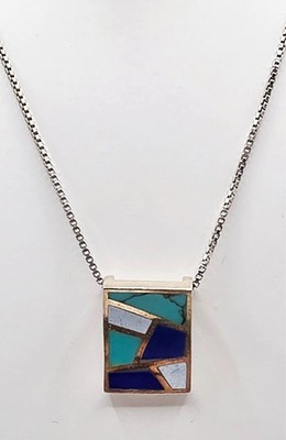 ATI Sterling Silver Mosaic Pendant on Chain Necklace