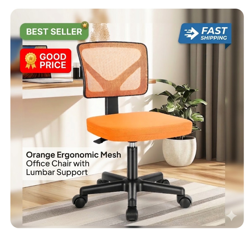Armless Rolling Office Chair Adults Orange
