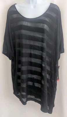 NWT Rafaella Shear Top Women 2X Black Asymmetrical Hem Aztec Modern Wear