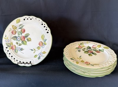 6 Brunelli Pierced BNI1 Dinner/Chop Plates 11-3/4  Fruit Flower Italy EUC Fig