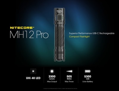 NITECORE MH12 Pro 3300 Lumens USB-C Rechargeable Flashlight W/ NL2153HP Battery