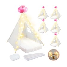 6 Pack Sleepovers Teepee Tent for Kids Bulk with Mattress Sheet Light,Natural...