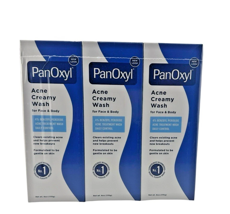 (3 упаковки) Новый PanOxyl 4% акне кремовая стирка ежедневный контроль 6 унций каждый, срок годности 02/27 - Изображение 2 из 4