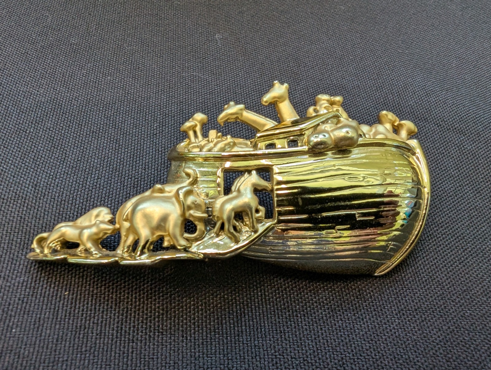 Vintage AJC Brooch Signed Noahs Ark Gold Tone Color Pin