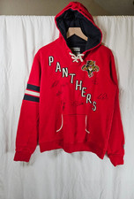 NHL Florida Panthers Signed By 8 Players Red Hoodie Old Time Hockey Womens XL