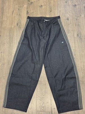 Adidas Originals High Rise Wide Leg Denim Pants Womens 34 Dark Wash JJ3145 $150