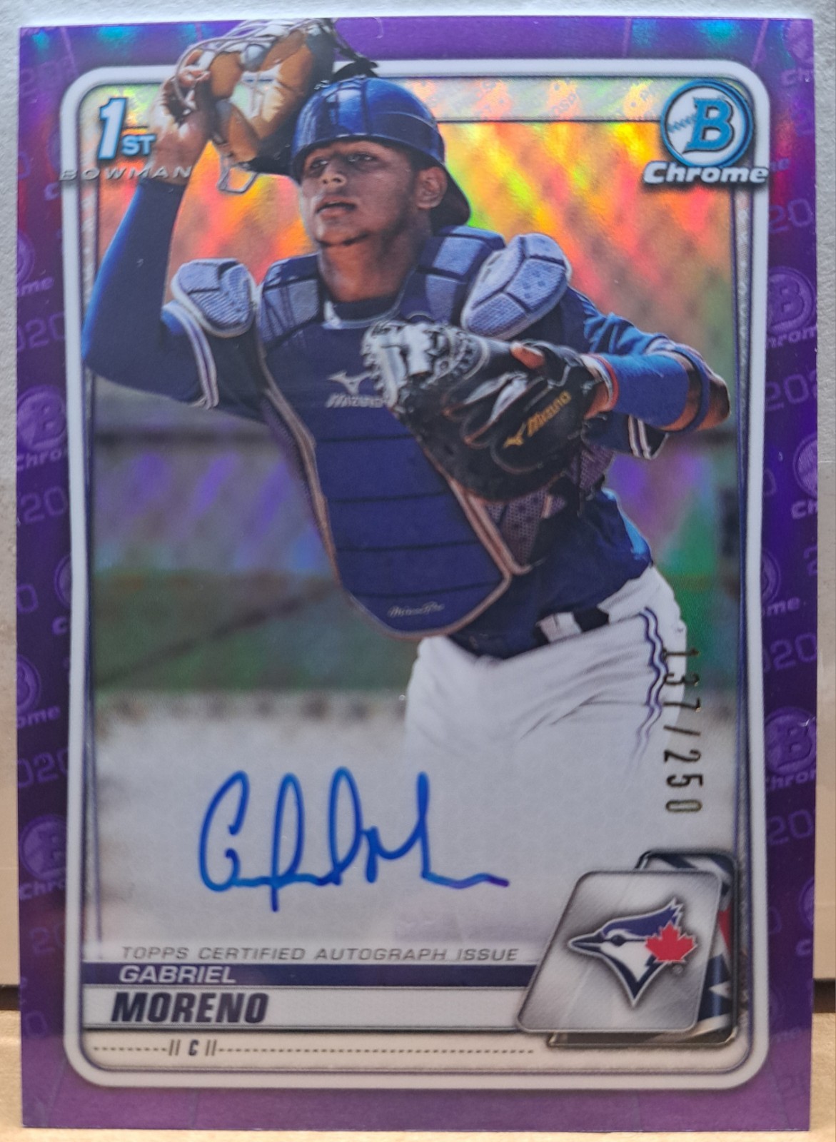 2020 Bowman Chrome 1st Gabriel Moreno Purple Auto /250 Blue Jays Dbacks