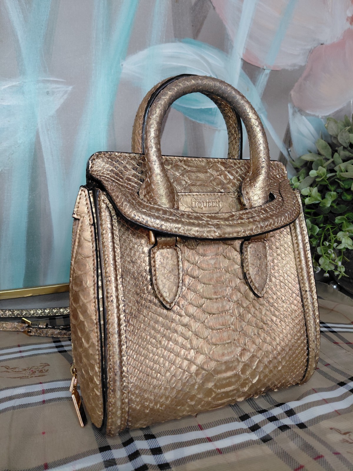 Alexander McQueen Gold Python Top Handle Crossbod… - image 2