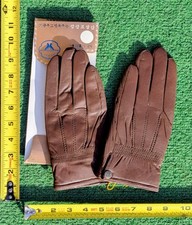 Vintage 1970's Sheepskin Unisex Small Brown Leather Korean-Made Gloves Pair NOS