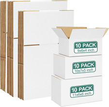 30 Pack Small Shipping Boxes Assorted Sizes, White Corrugated Box