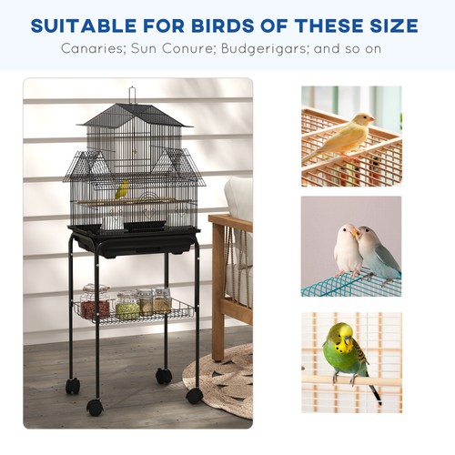 PawHut Metal Bird Cage w/ Perch, Food Container, Handle, for Finch, Refurbished - Afbeelding 6 van 55
