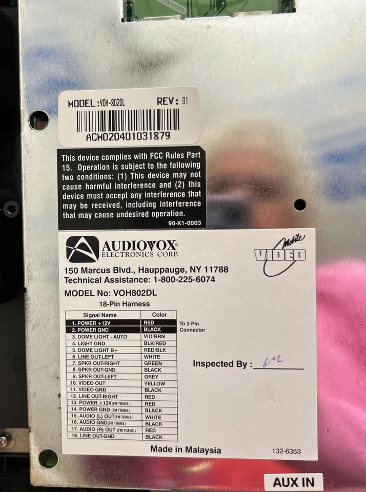 Audiovox 8” LCD Monitor Overhead Console VOH802DL NOT TESTED NIB - Image 4 of 4