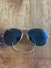 intage WWII 40s Era Aviator Pilot Silver Tone Sunglasses Green Lenses with Brow