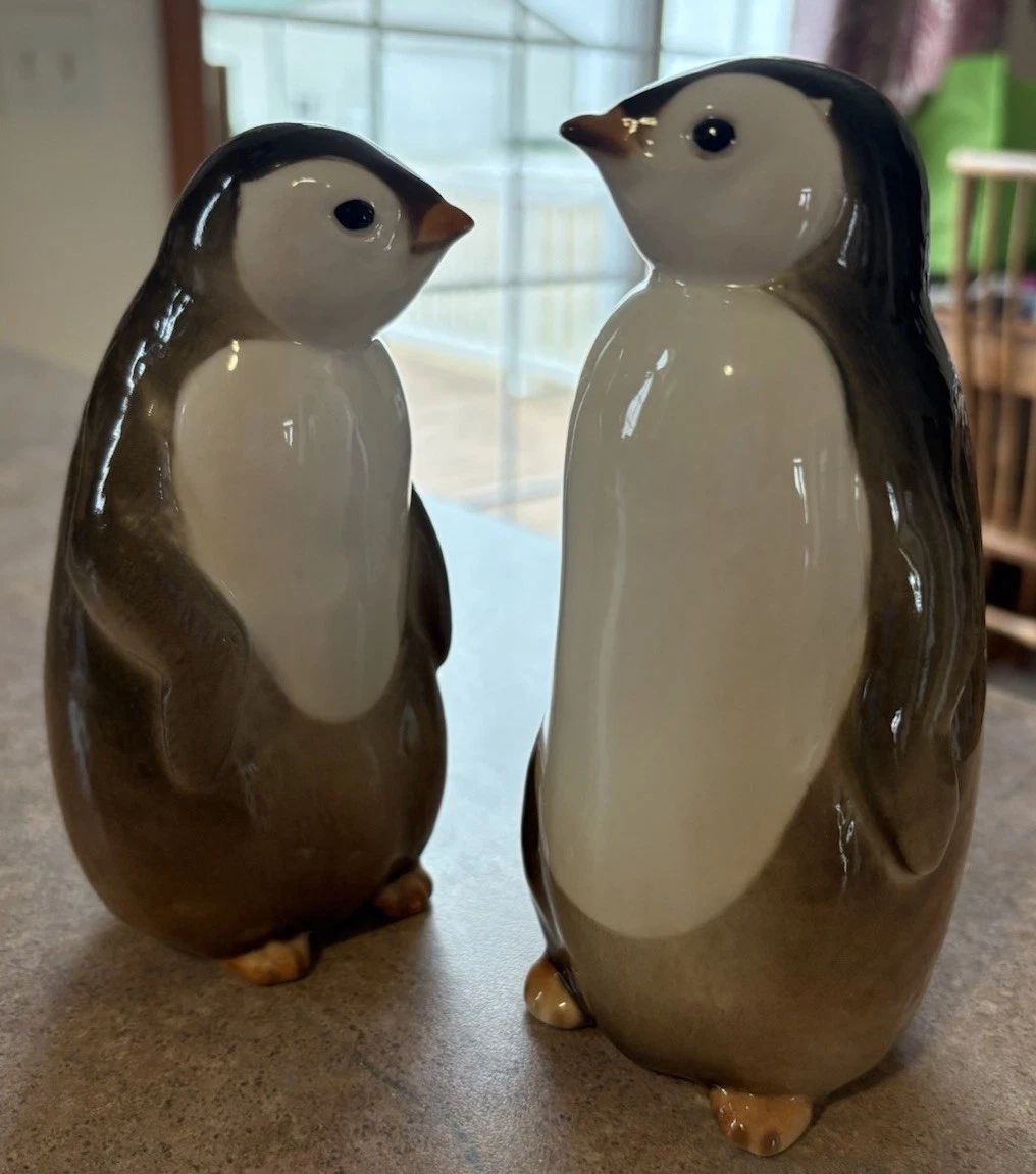 Set Of 2 Adorable Lomonosov Porcelain Penguin Figurines Made in