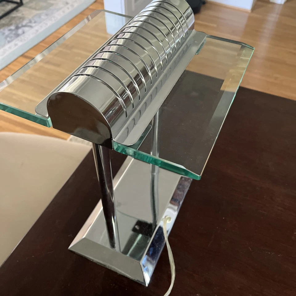 Chrome glass postmodern desk bankers touch lamp, Robert Sonneman Kovacs style - Image 2 of 4